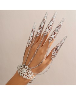 Popular Gothic Style Hollow-out Fashionable Wholesale Women Nail Chain Finger Bracelet - Silver