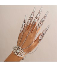 Popular Gothic Style Hollow-out Fashionable Wholesale Women Nail Chain Finger Bracelet - Silver