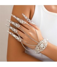 Popular Gothic Style Hollow-out Fashionable Wholesale Women Nail Chain Finger Bracelet - Silver