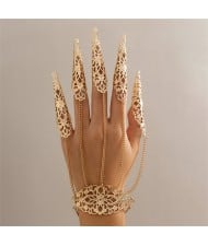 Popular Gothic Style Hollow-out Fashionable Wholesale Women Nail Chain Finger Bracelet - Golden