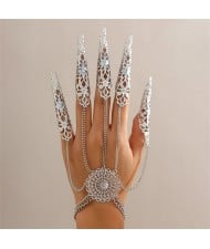Popular Gothic Style Hollow-out Fashionable Wholesale Women Metal Nail Cover Chain Finger Bracelet - Silver