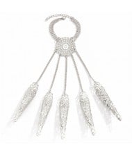 Popular Gothic Style Hollow-out Fashionable Wholesale Women Metal Nail Cover Chain Finger Bracelet - Silver