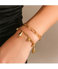 Hip-hop Style Water Drop Pendants Fashionable Wholesale Women Golden Alloy Two Layers Bracelet