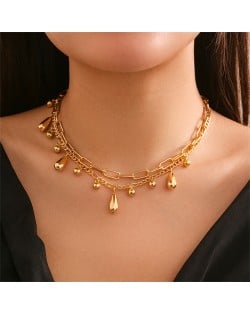 Hip-hop Style Water Drop Pendants Fashionable Wholesale Women Golden Alloy Two Layers Necklace