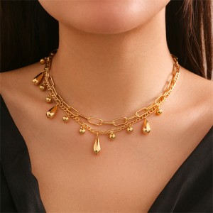 Hip-hop Style Water Drop Pendants Fashionable Wholesale Women Golden Alloy Two Layers Necklace