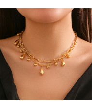 Hip-hop Style Water Drop Pendants Fashionable Wholesale Women Golden Alloy Two Layers Necklace