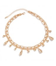 Hip-hop Style Water Drop Pendants Fashionable Wholesale Women Golden Alloy Two Layers Necklace