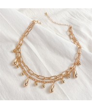 Hip-hop Style Water Drop Pendants Fashionable Wholesale Women Golden Alloy Two Layers Necklace