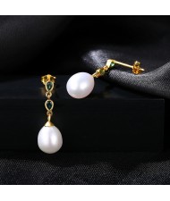 Natural Pearl Dangle Green Cubic Zirconia Wholesale Fashion 925 Sterling Silver Earrings