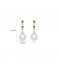 Natural Pearl Dangle Green Cubic Zirconia Wholesale Fashion 925 Sterling Silver Earrings
