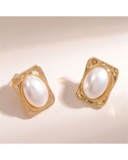 Graceful Pearl Fashion Square Shape Korean Wholesale Women Stud Earrings - Golden