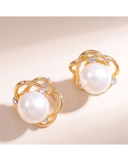 Pearl Inlaid Floral Pattern Korean Fashion Wholesale Women Stud Earrings