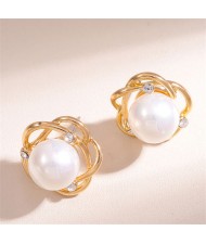 Pearl Inlaid Floral Pattern Korean Fashion Wholesale Women Stud Earrings