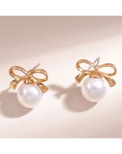 Cute Bowknot Pearl Fashion Korean Wholesale Women Stud Earrings