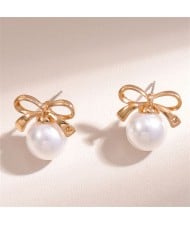 Cute Bowknot Pearl Fashion Korean Wholesale Women Stud Earrings