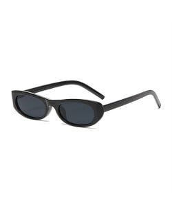 European and American Trend Oval Small Frame Retro Women Sunglasses - Black C1