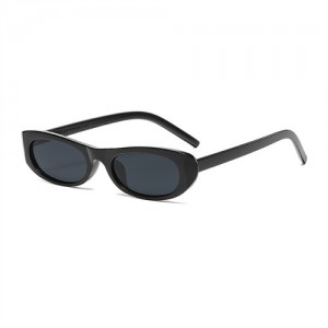 European and American Trend Oval Small Frame Retro Women Sunglasses - Black C1