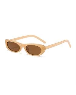 European and American Trend Oval Small Frame Retro Women Sunglasses - Khaki C2