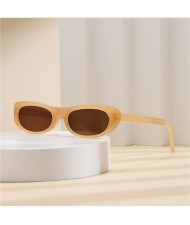 European and American Trend Oval Small Frame Retro Women Sunglasses - Khaki C2