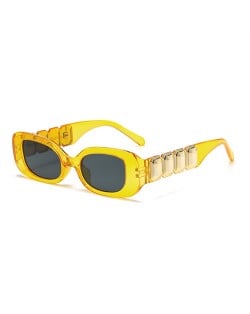 European and American Trend Rectangular Thick Frame Retro Wholesale Fashion Man and Women Sunglasses - Yellow