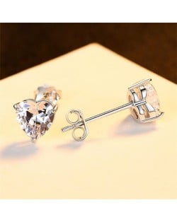 Simple Design Mini Peach Heart Ear Studs Cubic Zirconia Wholesale Fashion 925 Sterling Silver Earrings - Silver