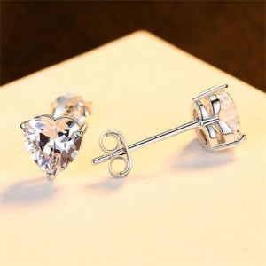 Simple Design Mini Peach Heart Ear Studs Cubic Zirconia Wholesale Fashion 925 Sterling Silver Earrings - Silver