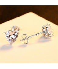 Simple Design Mini Peach Heart Ear Studs Cubic Zirconia Wholesale Fashion 925 Sterling Silver Earrings - Silver
