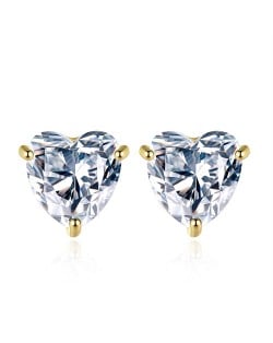 Simple Design Mini Peach Heart Ear Studs Cubic Zirconia Wholesale Fashion 925 Sterling Silver Earrings - Golden