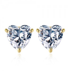 Simple Design Mini Peach Heart Ear Studs Cubic Zirconia Wholesale Fashion 925 Sterling Silver Earrings - Golden