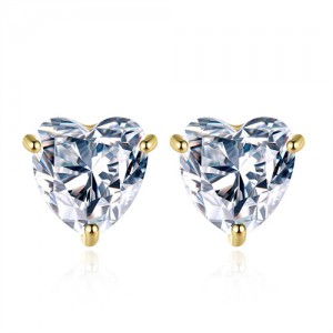 Simple Design Mini Peach Heart Ear Studs Cubic Zirconia Wholesale Fashion 925 Sterling Silver Earrings - Golden