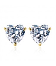 Simple Design Mini Peach Heart Ear Studs Cubic Zirconia Wholesale Fashion 925 Sterling Silver Earrings - Golden