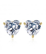 Simple Design Mini Peach Heart Ear Studs Cubic Zirconia Wholesale Fashion 925 Sterling Silver Earrings - Golden