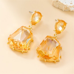 Geometric Stone Shape Design Fashion Wholesale Women Party Dangle Earrings - Golden