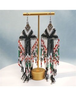 Bohemian Mini Beads Royal Fashion Wholesale Women Tassel Earrings - Black