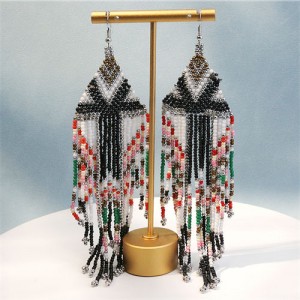 Bohemian Mini Beads Royal Fashion Wholesale Women Tassel Earrings - Black