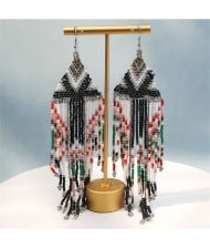 Bohemian Mini Beads Royal Fashion Wholesale Women Tassel Earrings - Black