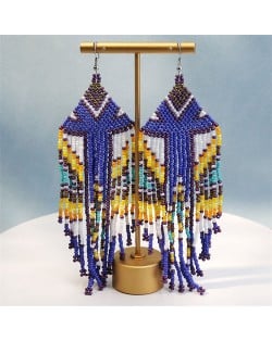 Bohemian Mini Beads Royal Fashion Wholesale Women Tassel Earrings - Blue