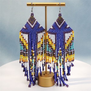 Bohemian Mini Beads Royal Fashion Wholesale Women Tassel Earrings - Blue