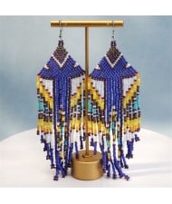 Bohemian Mini Beads Royal Fashion Wholesale Women Tassel Earrings - Blue