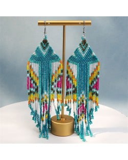 Bohemian Mini Beads Royal Fashion Wholesale Women Tassel Earrings - Teal