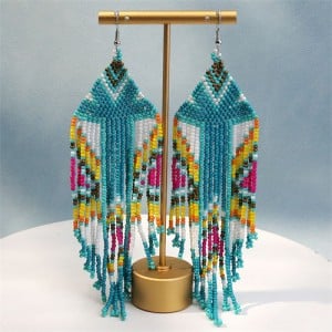 Bohemian Mini Beads Royal Fashion Wholesale Women Tassel Earrings - Teal