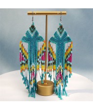 Bohemian Mini Beads Royal Fashion Wholesale Women Tassel Earrings - Teal