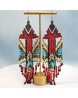 Bohemian Mini Beads Royal Fashion Wholesale Women Tassel Earrings - Red