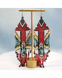 Bohemian Mini Beads Royal Fashion Wholesale Women Tassel Earrings - Red