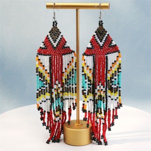 Bohemian Mini Beads Royal Fashion Wholesale Women Tassel Earrings - Red