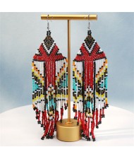 Bohemian Mini Beads Royal Fashion Wholesale Women Tassel Earrings - Red