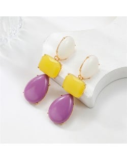 Bohemian Style Geometric Stone Shape Violet Fashion Wholesale Women Water Drop Dangle Earrings