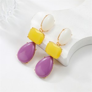 Bohemian Style Geometric Stone Shape Violet Fashion Wholesale Women Water Drop Dangle Earrings