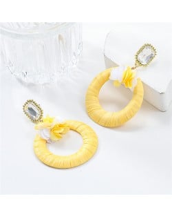 Popular French Style Elegant Flower with Big Circle Wholesale Women Exaggerated Earrings - Yellow