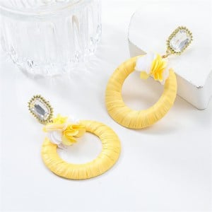Popular French Style Elegant Flower with Big Circle Wholesale Women Exaggerated Earrings - Yellow
